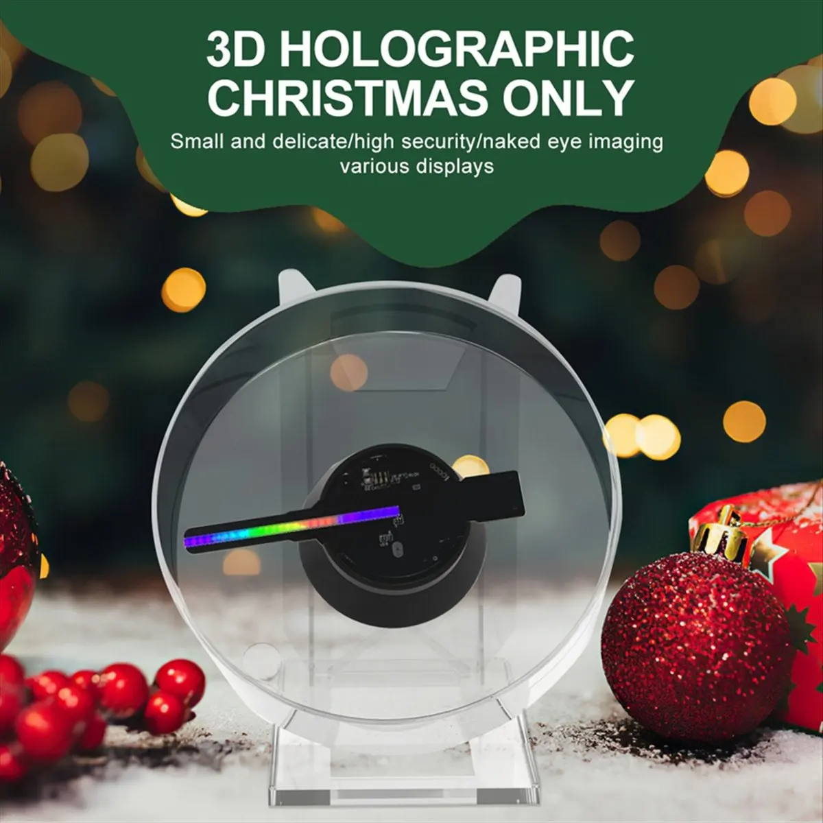 ●3D Holographic Advertising Light Hologram Projector LED Desktop Screen Fan with Audio Playback Support Images and Video