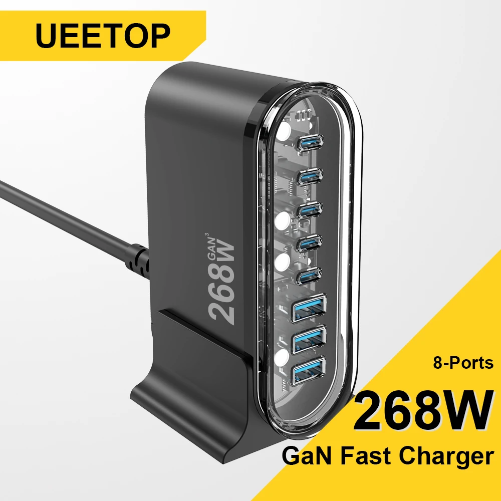 

Ueetop 268W GaN Desktop Charger 8-Ports USB C PD 100W Charger QC3.0 PPS 45W Fast Charging Station for iPhone 15 MacBook Samsung