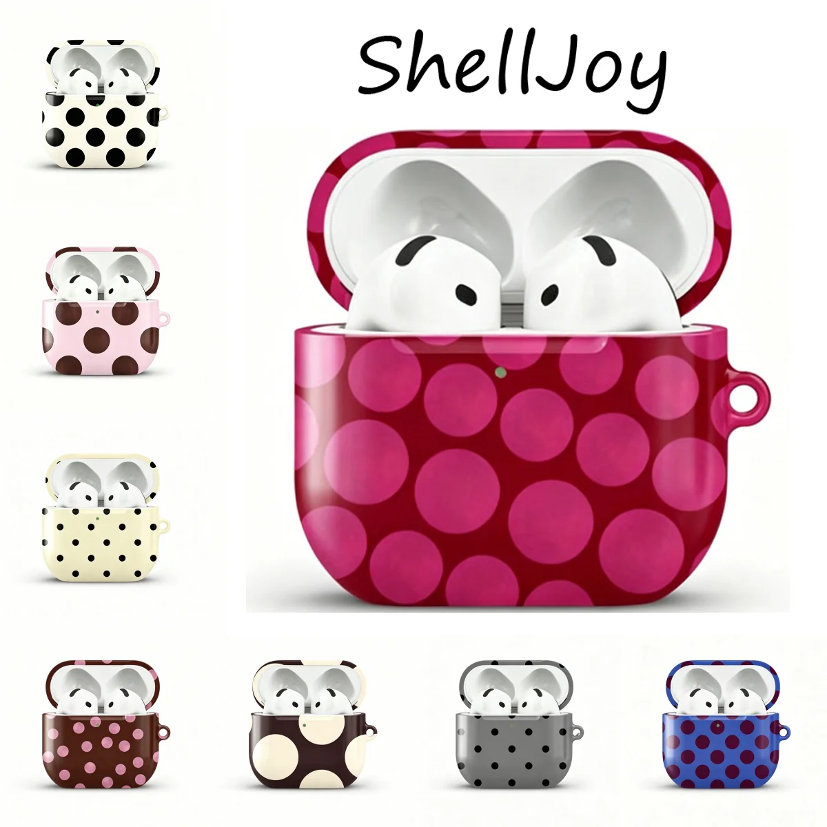 Coque de protection brillante HD antichoc ShellJoy Blissful Polka pour écouteurs AirPods 1 2 3 Pro Pro2 avec crochet métallique