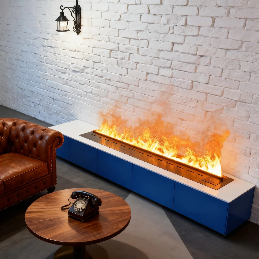مدفأة ذكية ثلاثية الأبعاد مع لهب LED ملون ECO Premium، مدفأة مصممة لغرفة المعيشة - لوحة زجاجية، مرطب