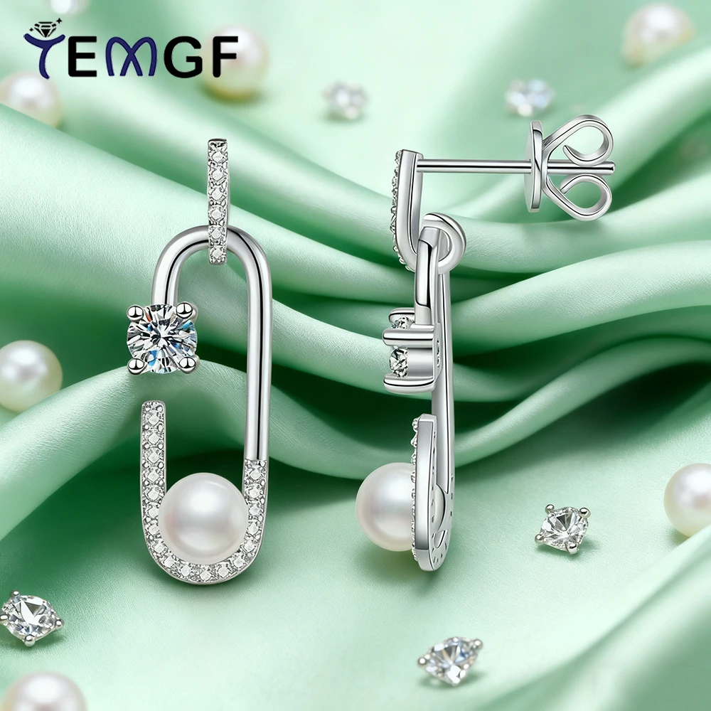 

TEMGF S925 Sterling Silver Stud Earrings for Women 4mm Moissanite/Zircon 5.5-6mm Freshwater Pearl Fine Jewelry Personalized Pin