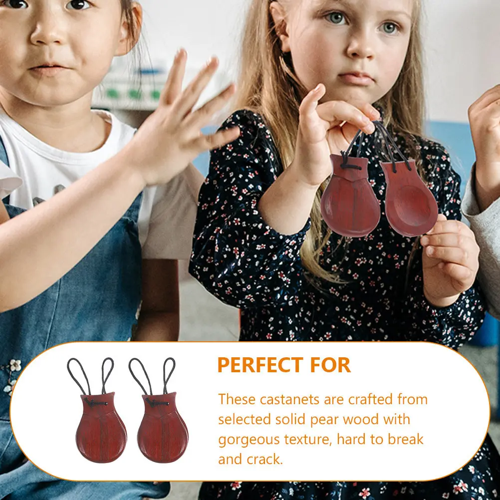

2 шт. кастаньеты из грушевого дерева, ручной перкуссионный инструмент, чистый звук, для музыкальных выступлений, вечеринок, наград в классе, в испанском стиле