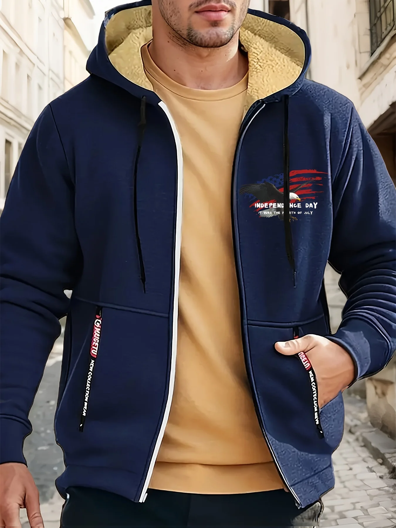 سترة صوف كاجوال بغطاء للرأس للرجال - قماش محبوك من البوليستر بنسبة 100% مع امتداد طفيف وسحاب للإغلاق وسويت شيرت بقلنسوة للخريف #2