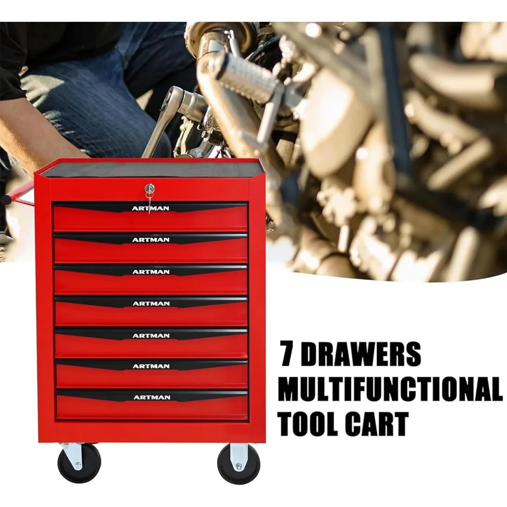 Многофункциональный ящик для инструментов на колесиках с 7 ящиками, сверхмощная тележка для инструментов на колесах, органайзер для хранения для мастерской и склада