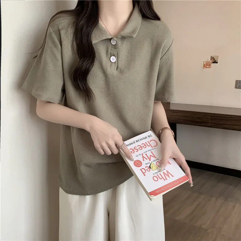 Loose Fit Cotton  Neck Short Sleeve T-Shirt Women's Summer Fashion Slimming Versatile Student Half Sleeve Top