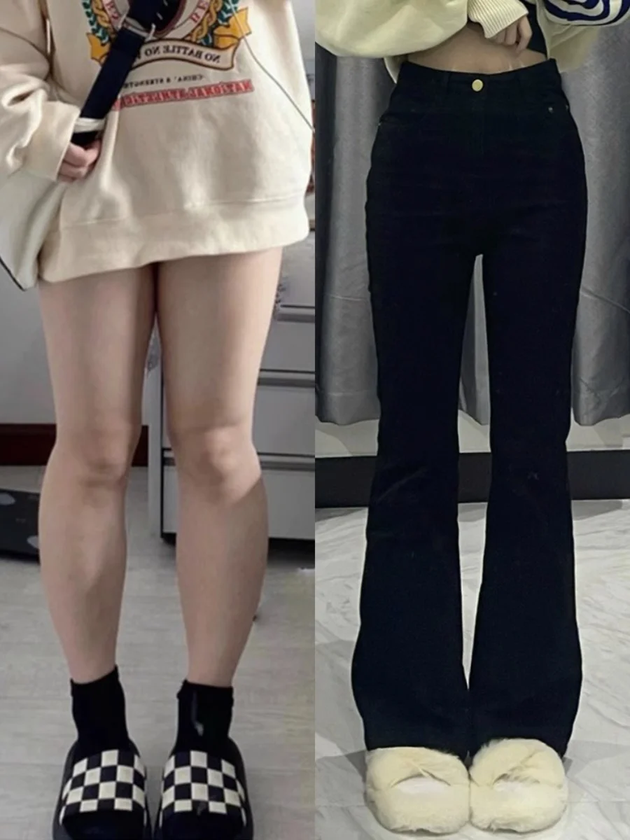 

High Waist Flared Jeans Women's Elastic Bootcut Denim Pants plus Size Pear Shaped Body Slimming Long Trousers Deep Color