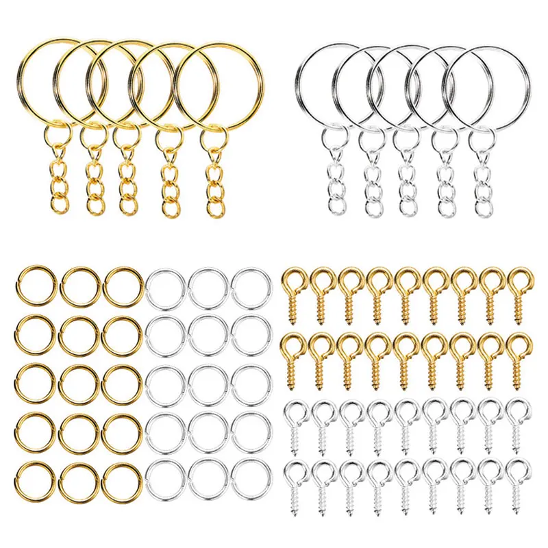 

220pcs/set Keychain Making Supplies Clasp Jump Rings Eye Pins Accessories Materials Kit Key Chains Craft Handmade DIY Jewellery