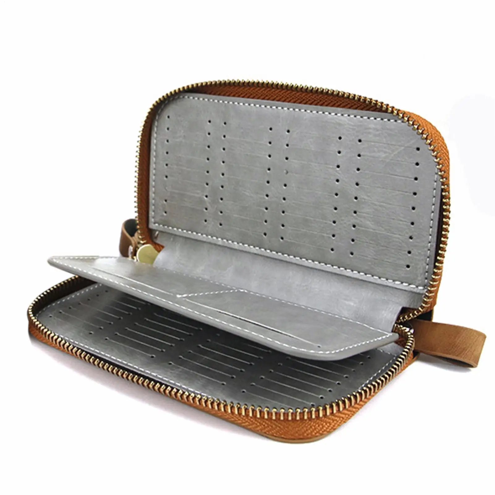 Fishing Tackle Bag PU Leather Container Case Tool Wallet With Zipper Fishing Tackle Storage For Bass Lures Bait Gear Saltwater