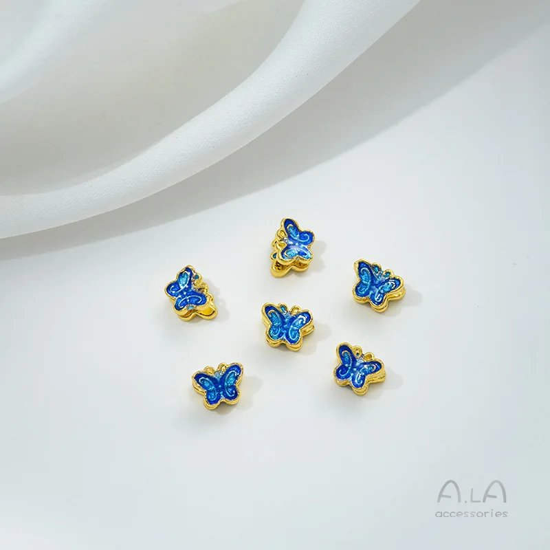 Copper Gold-plated Color Butterfly Auspicious Cloud Lotus Chinese Knot Back Cloud Fu Character Cloisonne Bead DIY Accessories view 4