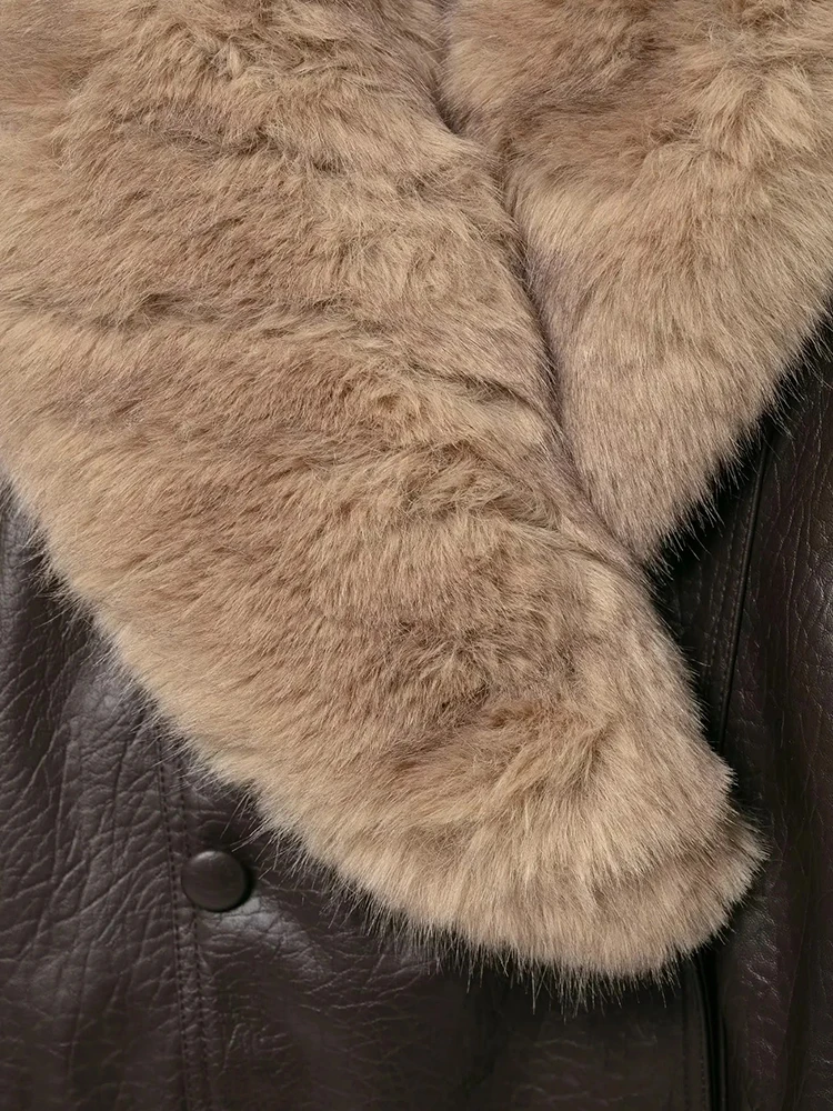 Nueva chaqueta de piel sintética para mujer, abrigo de motociclista con cuello de piel, abrigo de manga larga con cuello desmontable para mujer