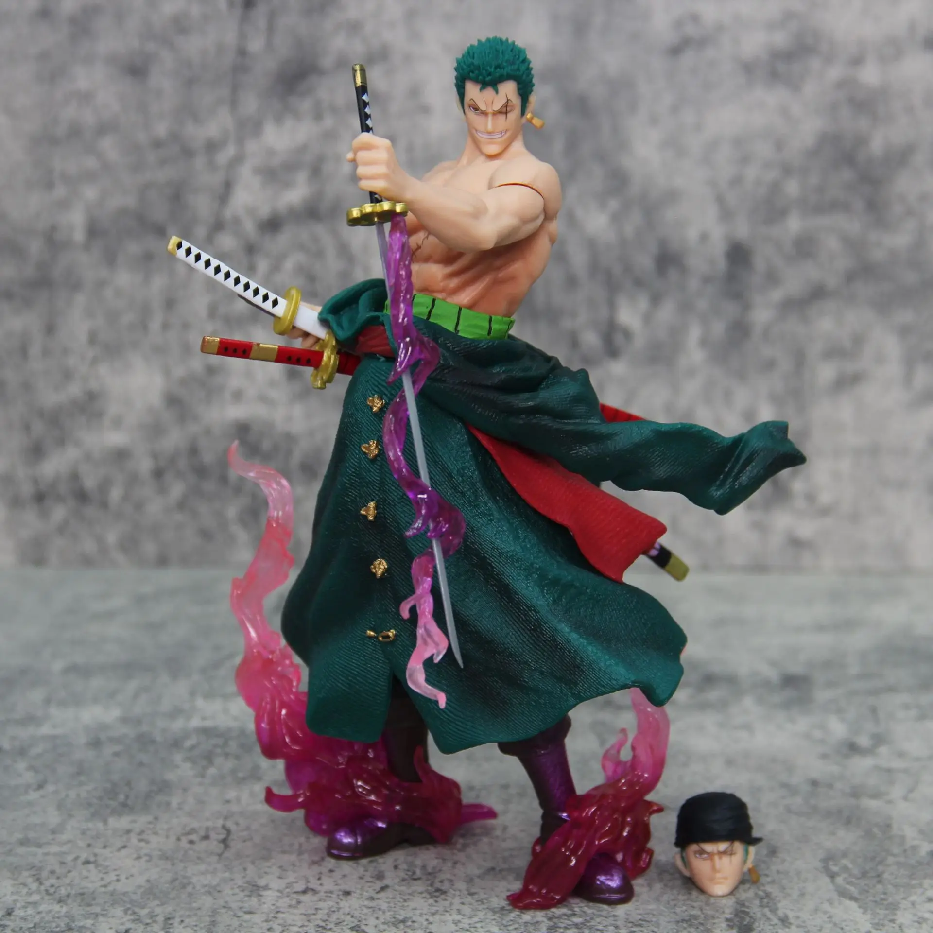 Anime One Piece Roronoa Zoro Battle Ver. GK PVC Action Figure 2 Heads Statue Model Kids Toys Doll Gifts 24cm