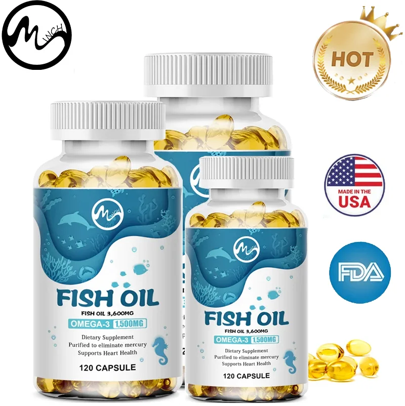 Minch-Fischöl Omega-3 120 weiche Gele, hochwirksame Fischölkapseln und EPA DHA Non-GMO 2-Portionen für die Gesundheitsfürsorge von Erwachsenen