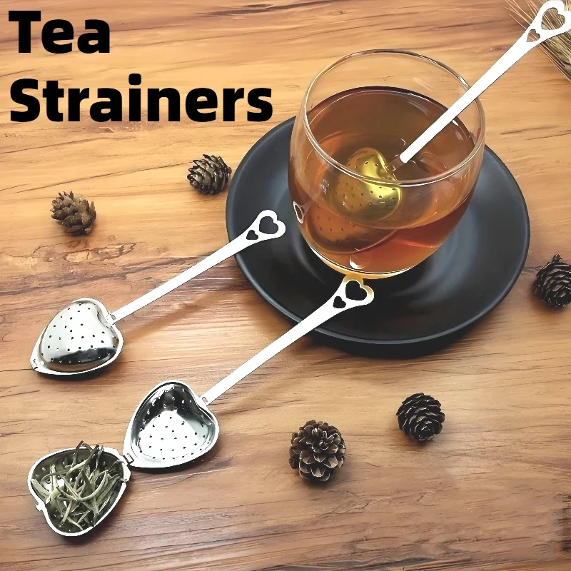 Colador de infusor de té con forma de corazón, mango de acero inoxidable, filtros, intervalo de té, accesorios de cocina difusos, 1 ud.