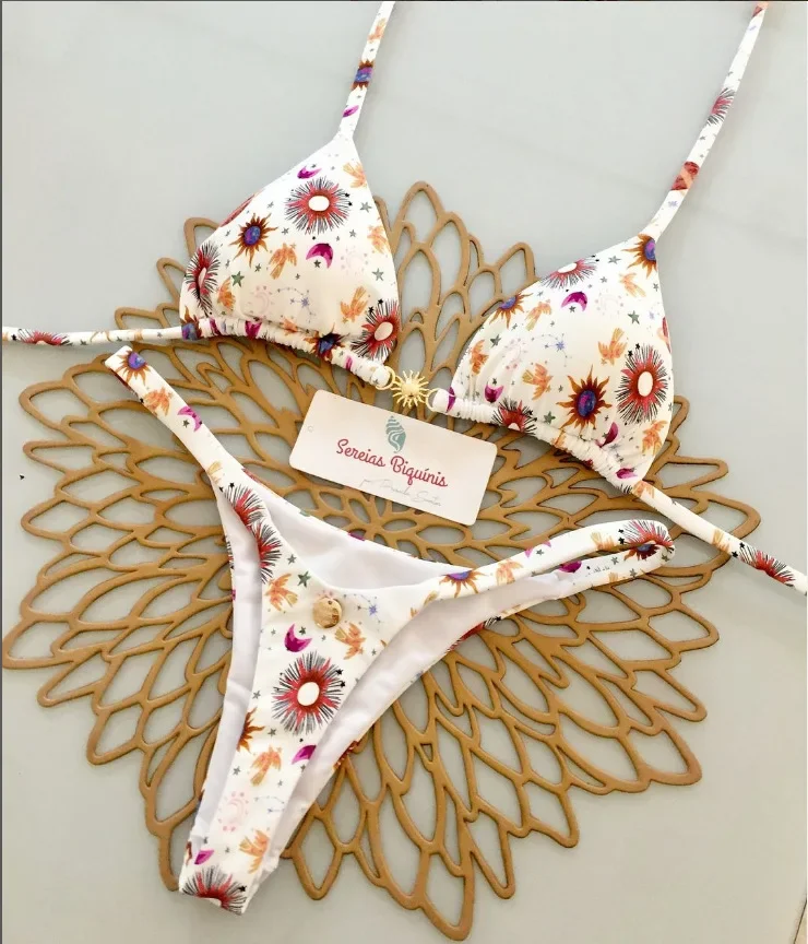 Print Sexy Bikini Sets Halter Lace-up Tops Thongs Beach Style Bathing Suit Y2k Swimsuits Women Beachwear Купальник Женский