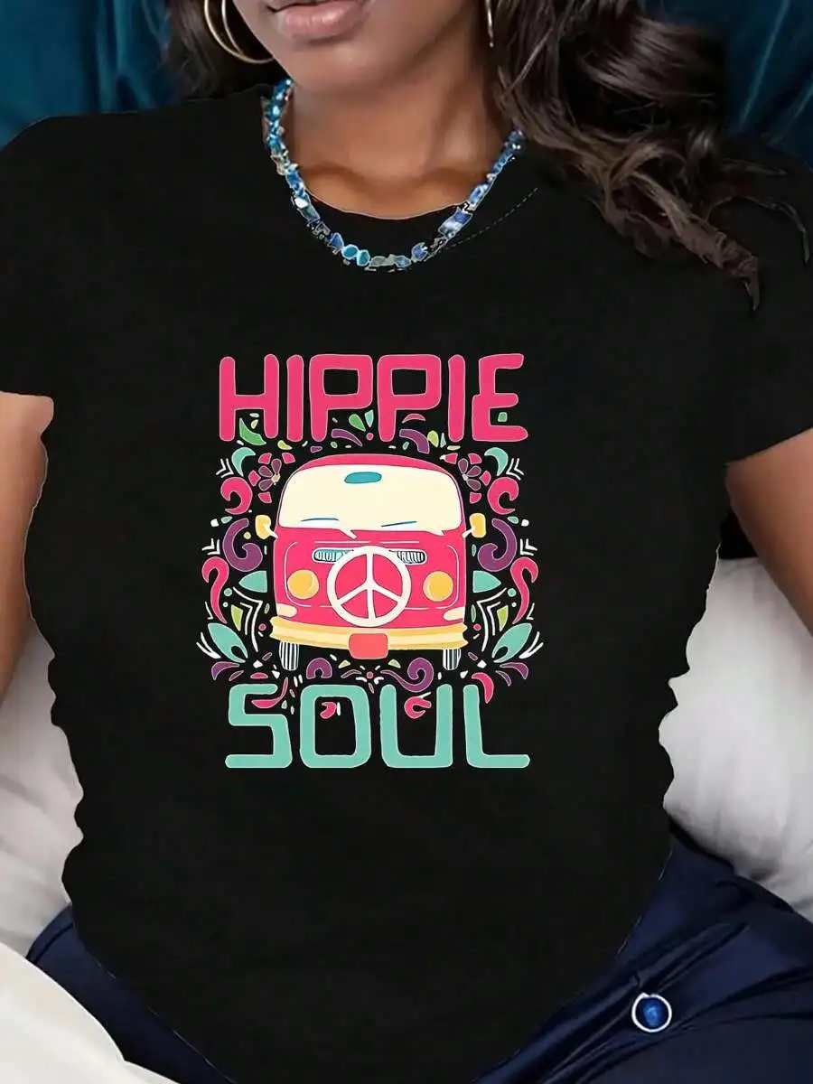 Camiseta de manga corta con estampado bohemio para mujer, top informal de verano, tela cómoda de 220g