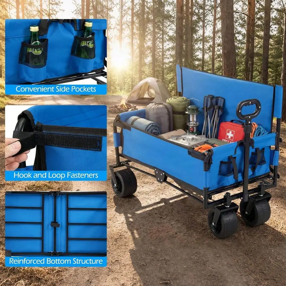 Wagon Bench Seat Combo, Collapsible Folding Beach Cart With Adjustable Push Pull Handle, Soft Cushions AllTerrain Wheels, Heavy - view 5