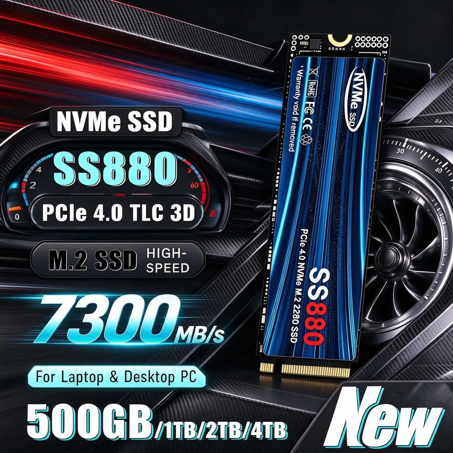 500GB 2TB 4TB SS880 M.2 NVMe SSD PCIe 4.0 Hard Disk 7300MB/s Internal Solid State Drive for Laptop Desktop PC