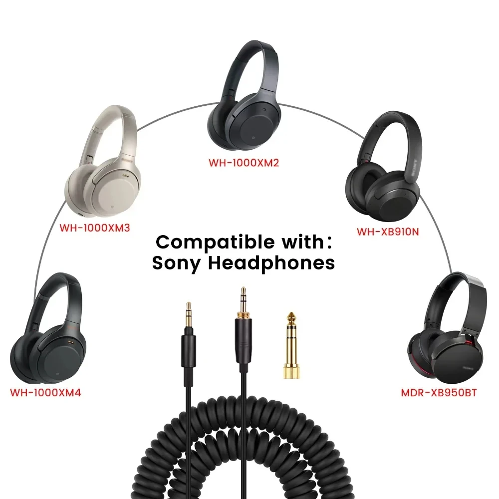 Cable de extensión de repuesto para auriculares Sony, Cable en espiral de 6,35mm para WH-1000XM5, WH-1000XM4, WH-1000XM3, WH-1000XM2, MDR-1000X