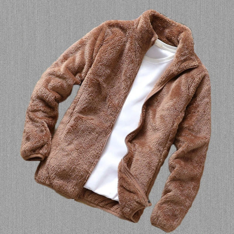 

Cardigan Sweatshirt Men's Stand-up Collar Solid Color Coat Men's Autumn Winter Polar Fleece Top Youth Double-sided Plush Coat