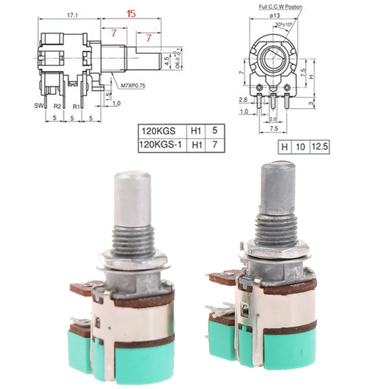 H120 Stereo Channel With Switch A50K A10K 15mm Half Shaft Volume Potentiometer
