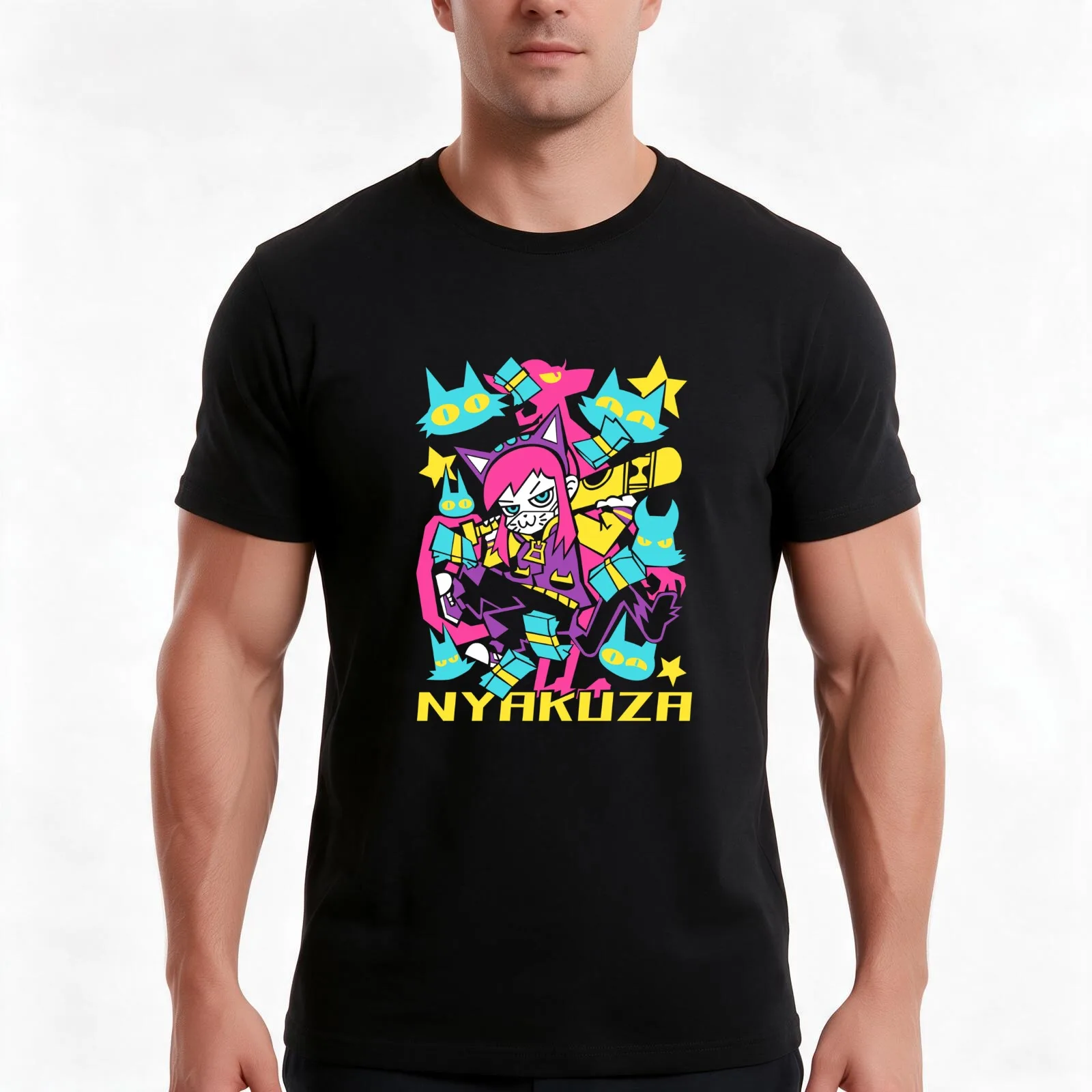 A Hat in Time Nyakuza Metro T-Shirt, Summer Casual Cotton Tee, Oversized Streetwear Tops, Vintage Graphic Print, 100% Cotton