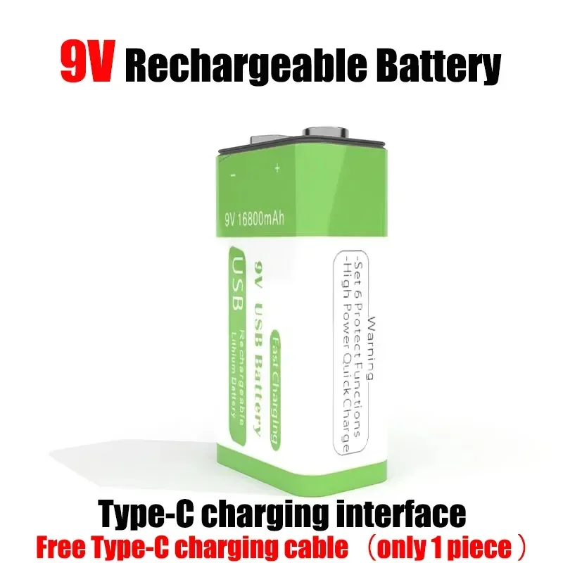 

16800mAh 9V Rechargeable battery, suitable for multimeters, microphones, smoke detectors, toys, etc. Free Type-c data cable