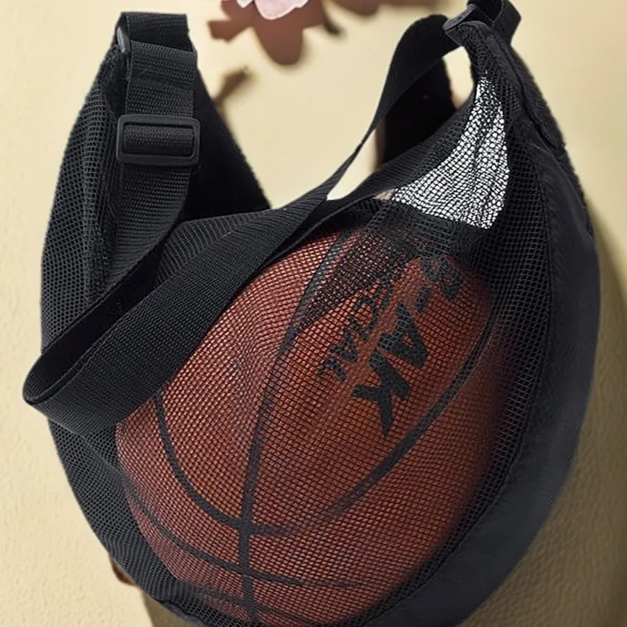 Anti-Tear Mesh Single Ball Bag Fits Size 7 Basketball Soccer Volleyball Crossbody Carrier With Adjustable Strap & Zipper