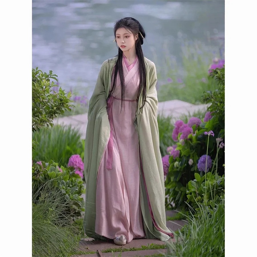 

Hanfu Dress Women Ancient Chinese Traditional Hanfu Set Female Cosplay Costume Summer Hanfu Green Jacket With pink Dress Sets