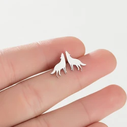 1Pair Punk Gothic Stainless Steel Wolf Earrings for Women Men Minimalist Animal Ear Studs Small Animal Pendientes Gift