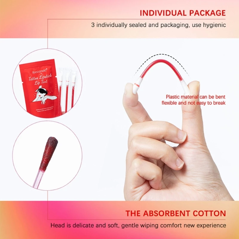 3PCS/Set Lipstick Cotton Swab Lipstick Portable Waterproof Easy To Wear Non-Stick Cup Makeup Tool