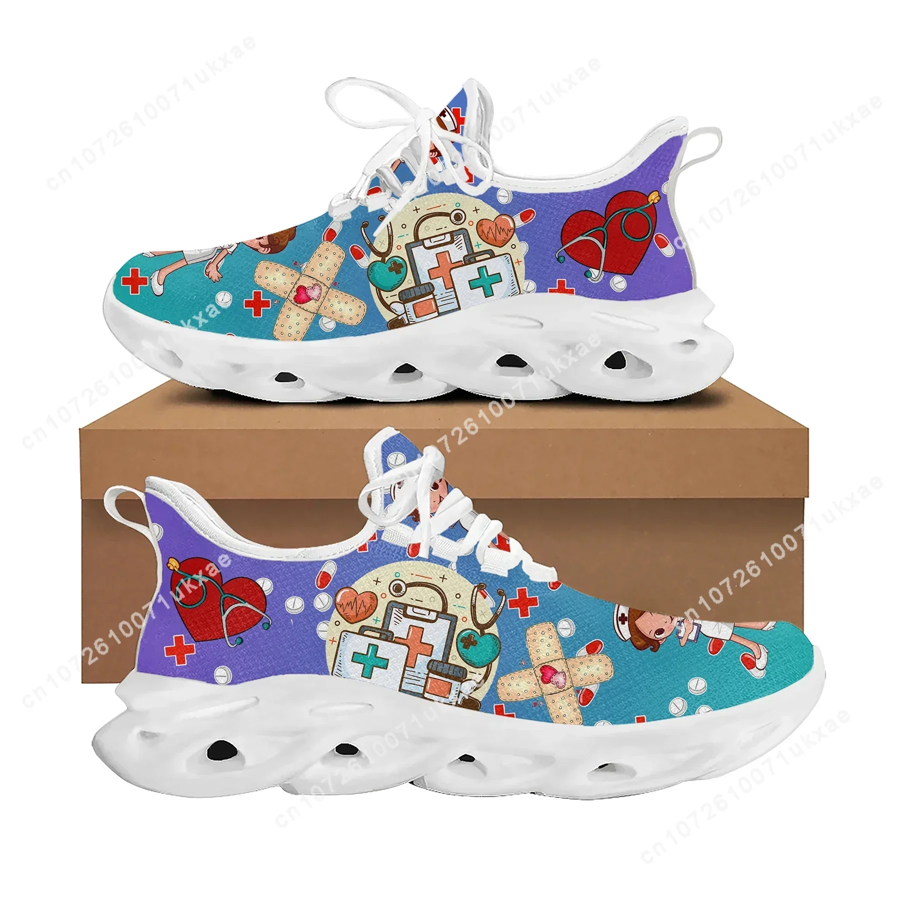 Cute Cartoon Nurse Doctor Medical Flats Sneakers Mens Womens Sports Running Shoes Sneaker Lace Up Mesh Footwear custom made Shoe