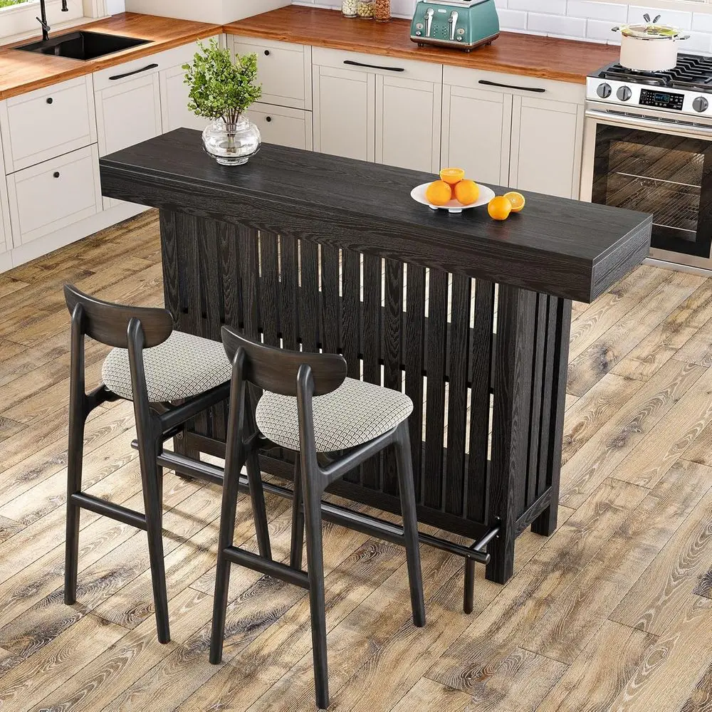 63 Compact 2-Tier Home Bar Table, Black Mini Bar Stand with Storage, Ideal Indoor Pub Counter