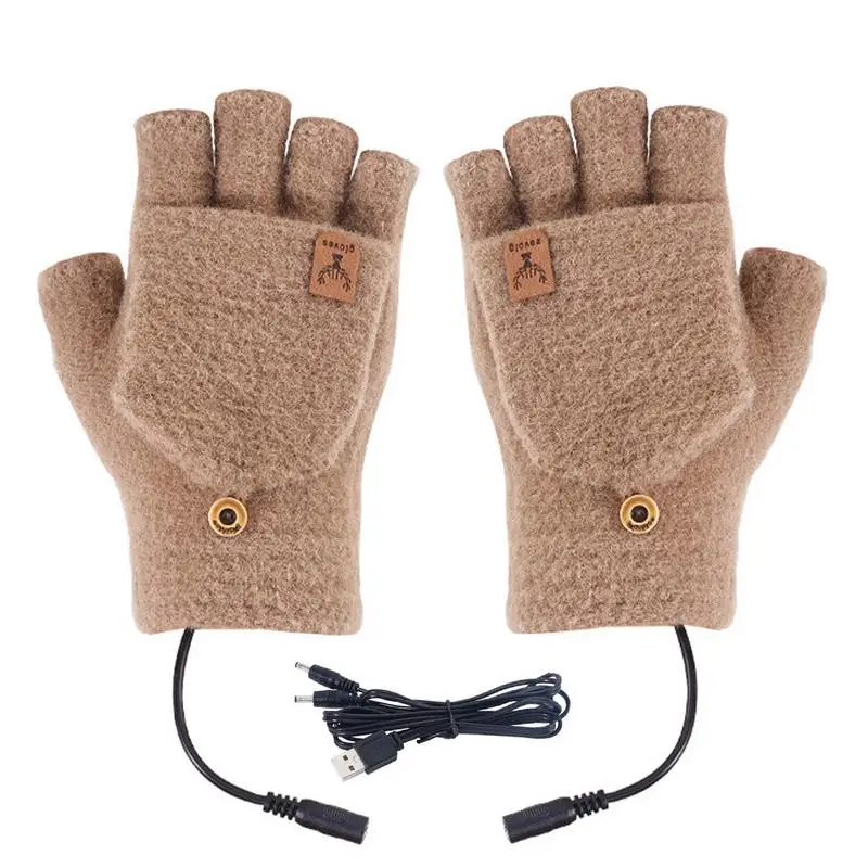 

Winter Half-finger Double-sided USB Heating Gloves Fingerless Mittens Skiing Fishing Heated Glove Electric Heating Gloves