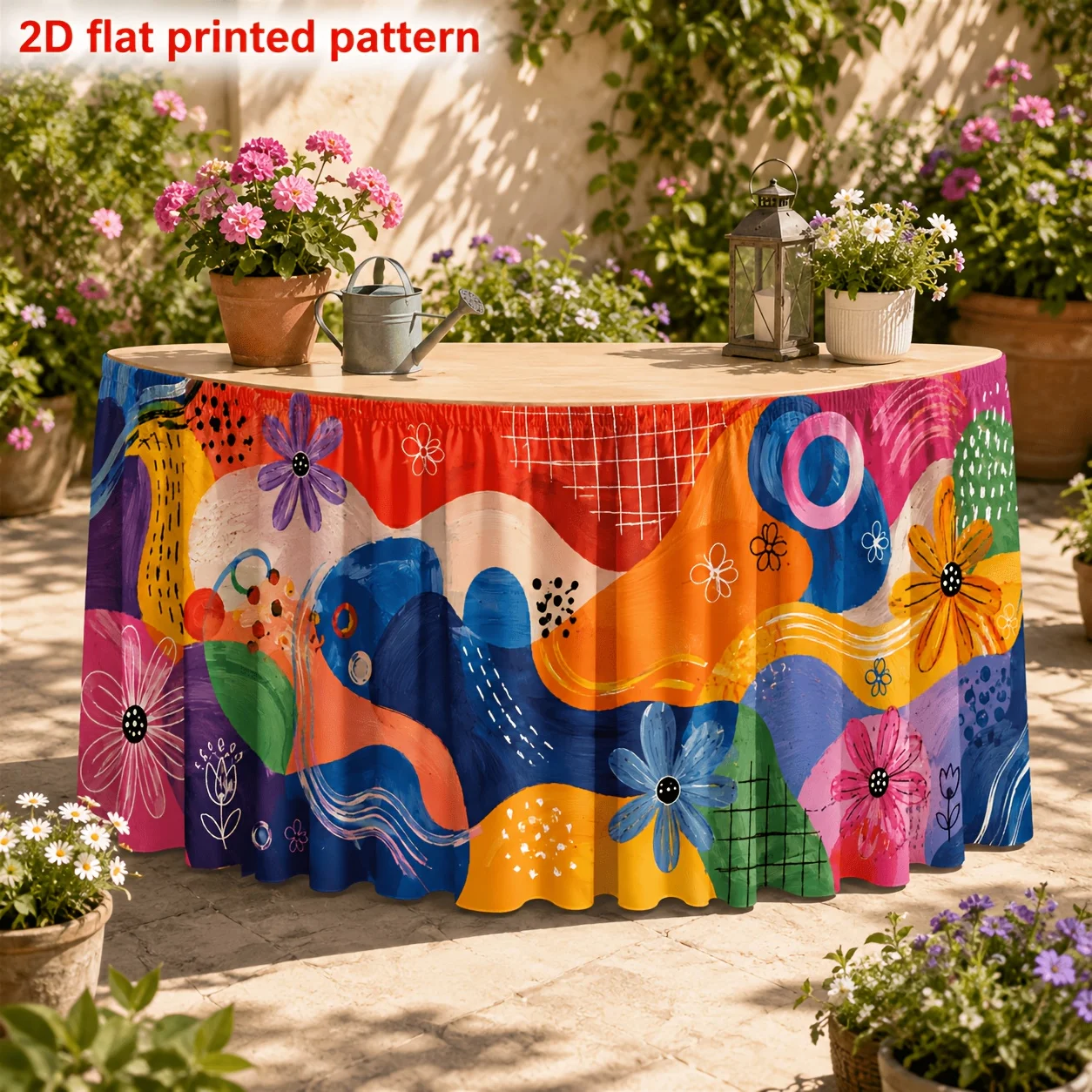Table skirt / tableskirt - 1 piece. Tablecloth table skirt. Polyester abstract floral print table skirt. It will decorate.
