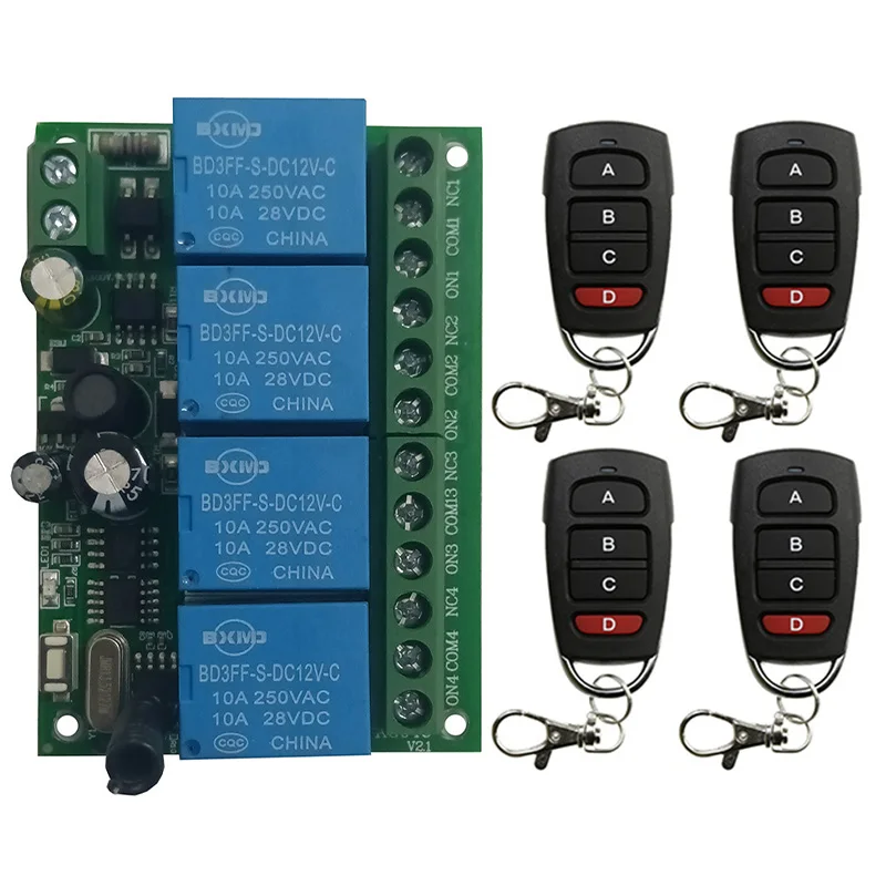 Smart Multiple AC110V 220V 433 MHz 4CH 4 Channel Wireless Radio Relay RF Remote Control Switch Receiver+Transmitter For Garage