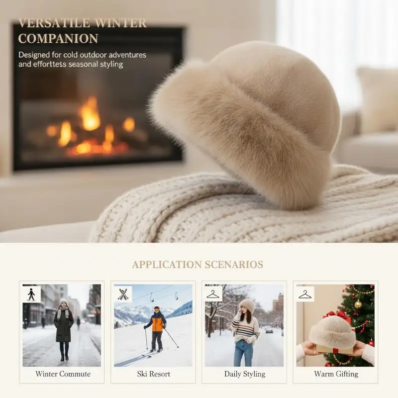 New Fluffy Fur Winter Hat Plush Solid Color Bucket Hat Thicken Cold Windproof Panama Cap For Women Girls
