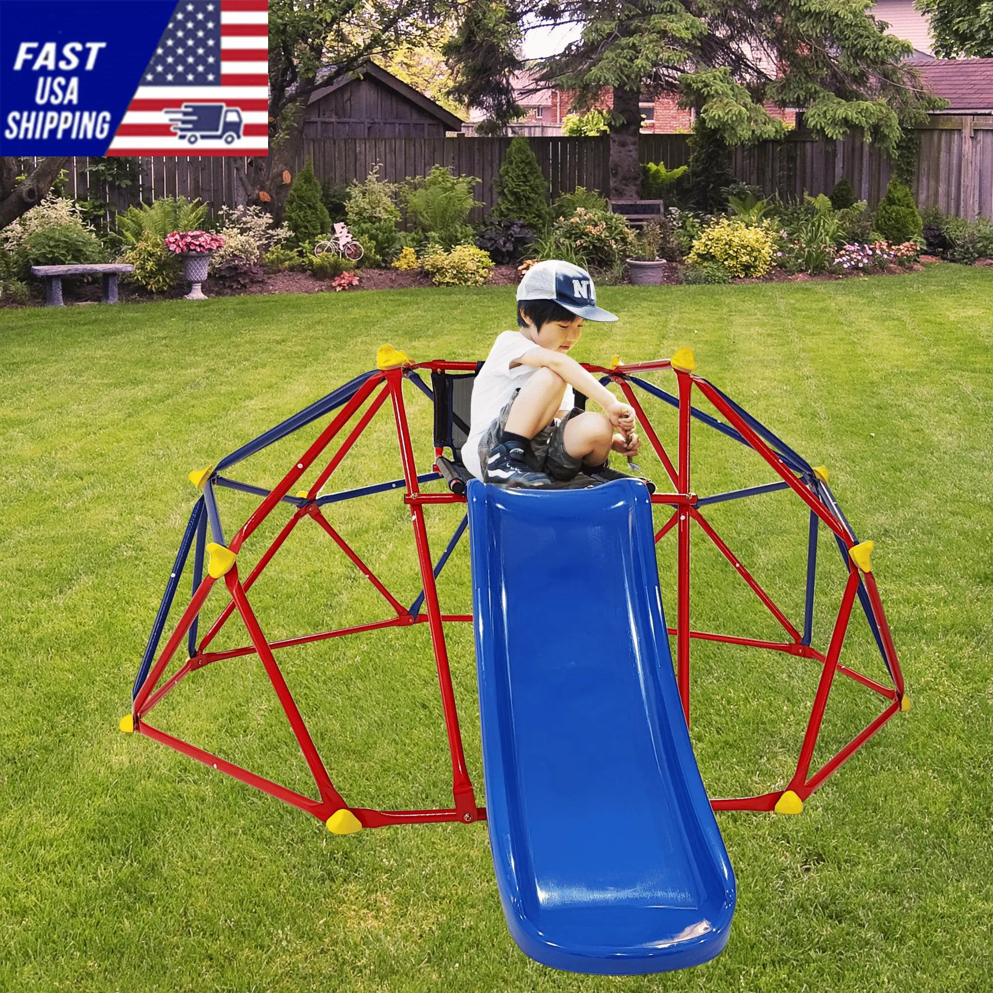 6ft Dome climber with 1.2m slide for age 3+ climber with Climbing Stones