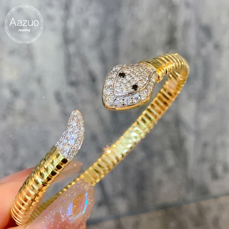 Aazuo 18K Solid Yellow Gold Real Natural Diamond Luxury Jewelry Set Animal Snake Shape Bangle Gift For Women Wedding Party AU750