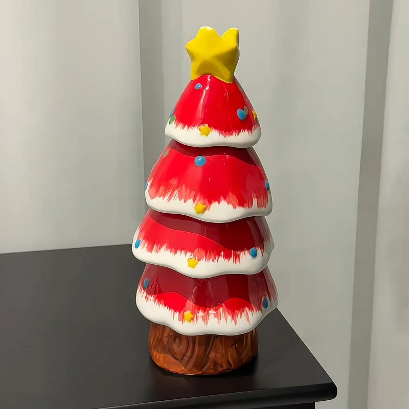 Red Festive Stacking Tea Set Ceramic Cup Teapot for New Year Christmas Home Decor Gift Tableware Collection Large Set Cup