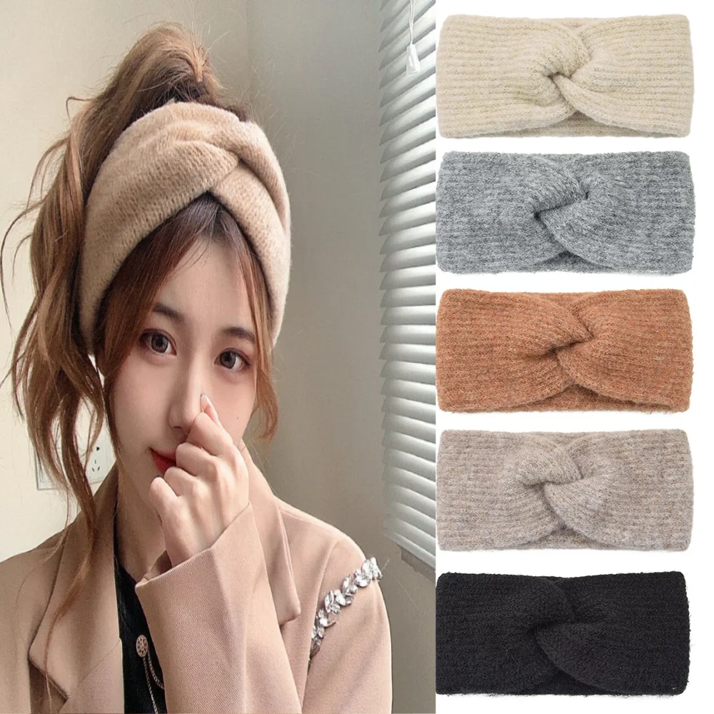 Miękka gładka kaszmirowa opaska z węzłem krzyżowym sportowa opaska na głowę do jogi ocieplacz na uszy zagęścić szerokie opaski do włosów ręcznie robione DIY akcesoria do włosów