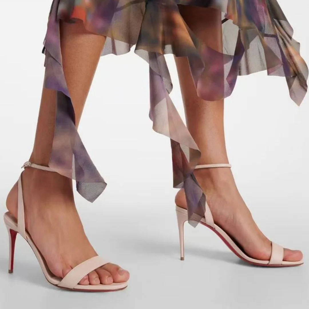 

One-Strap Women's Sandals Black Leather Red Sole Sandales à Talons Peep Toe Buckle Strap New Shoes Lady 8cm 10cm 12cm High Heels