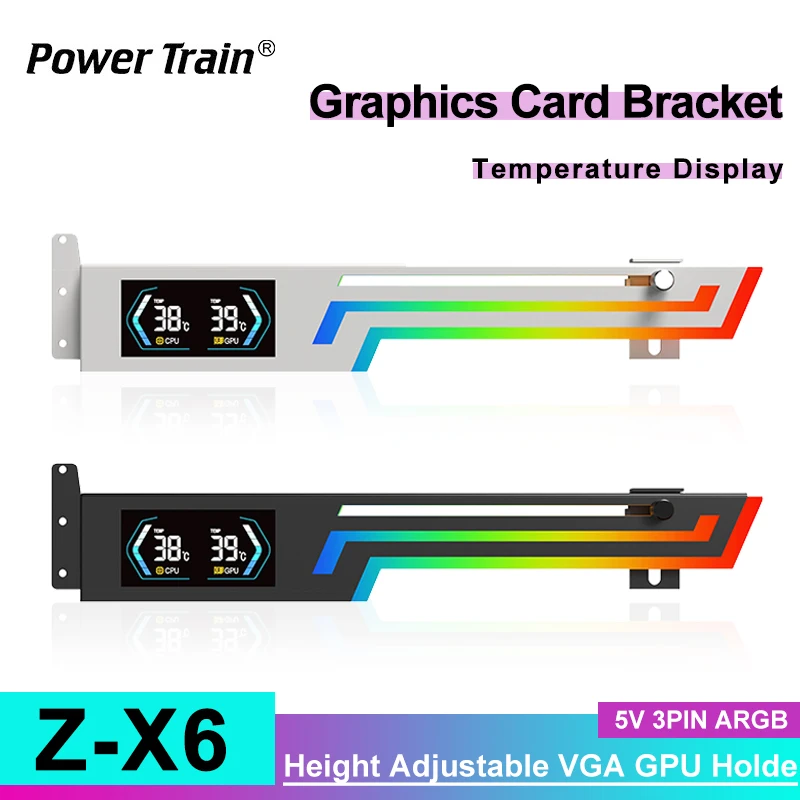 Power Train Z-X6 Temperature Display Graphics Card Bracket 5V 3PIN ARGB AURA SYNC Video Card GPU Holder VGA bracket GPU Holde