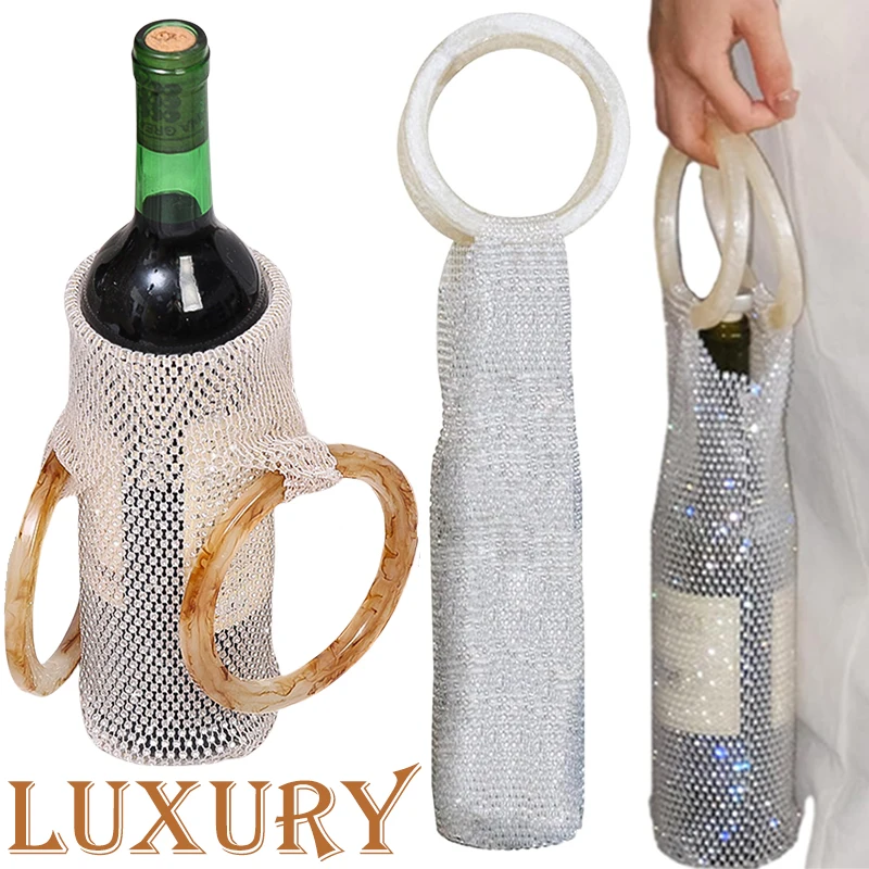 

Luxury Red Wine Bag Portable Water Bottle Insulation Cup Bag Czech Diamond Hand-carrying Gift Packaging Shiny Handwoven Bag