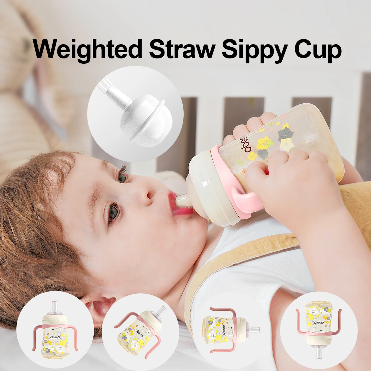 Oberni PPSU toddler kids water bottle with straw sippy cup for baby girl and boy learning drink bottle with handle for children