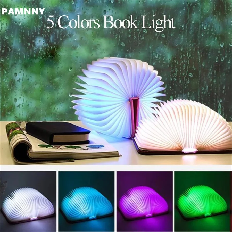 5 Colors USB Recharge LED Night Lights Creative Wooden Folding Book Light Home Decorative Table Lamp for Kid Baby Birthday Gift