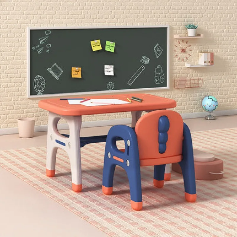 Juego de escritorios y sillas de juguete para niños, escritorio de aprendizaje para bebés, silla pequeña Rectangular de plástico para el hogar