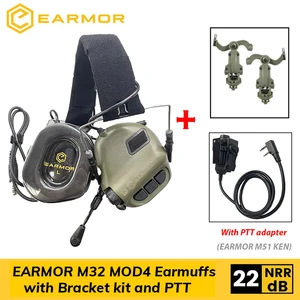 EARMOR M32 Mod4 سماعة رأس للحد من الضوضاء التكتيكية مع خوذة محول السكك الحديدية مع محول كينوود PTT جديد أفضل 8 بيع الرماية بعصا المشي - رقم 1
