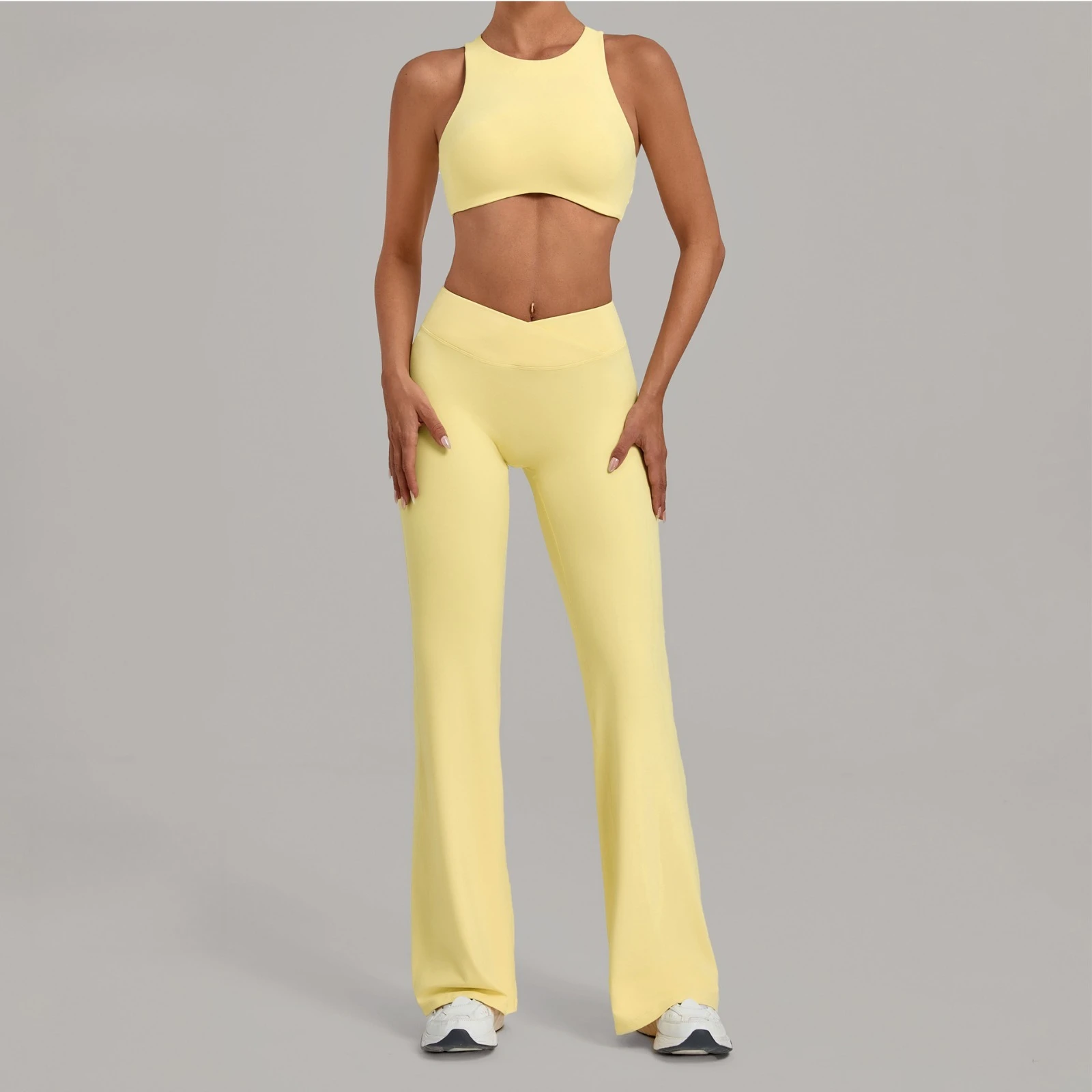 

Gym Workout Sportswear Breathable High-stretch Women's Yoga Sets Quick-dry Open Back Tank Top & Flare Leggings Two-piece Outfit