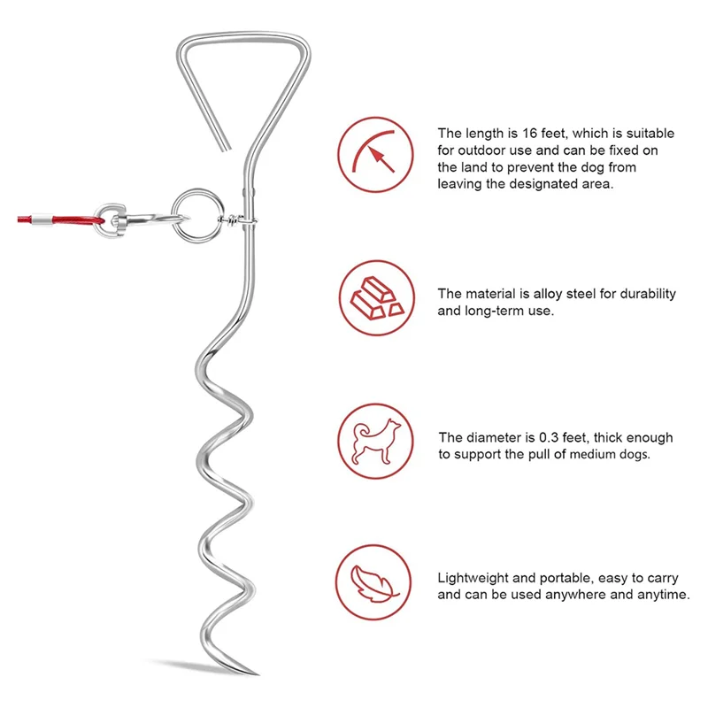 

【Must-Haves】Dog Tie Out Cable And Stake, 10M Outdoor Dog Leash For Runnin,Camping,With 16Inch Heavy Duty Dog Anchor Spiral Stake