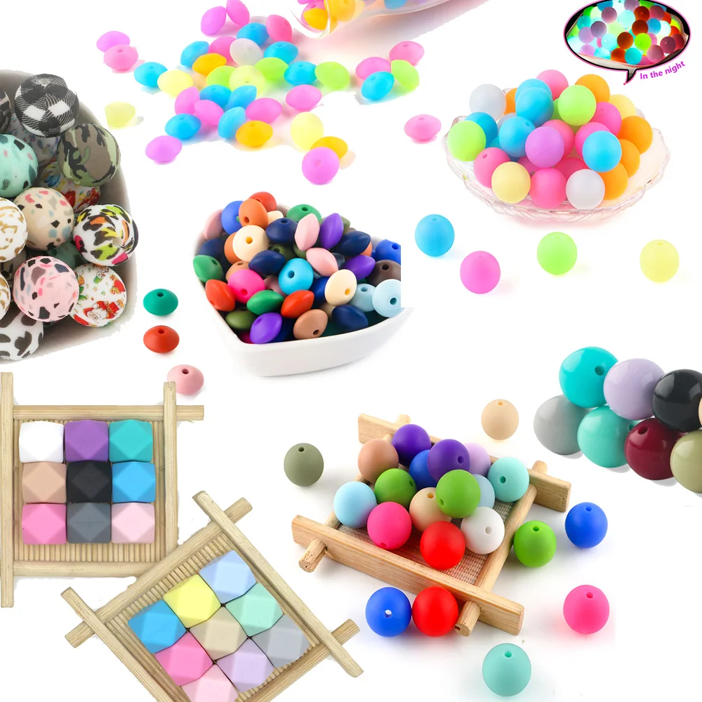 10-50PCS Round Printed Silicone Beads  Print Silicone polygon Flat Beads For Jewelry Making DIY Jewelry Accessories